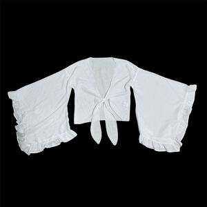 (NWOT) SHEIN White Front Tie Crop Top | Flare Ruffle Sleeves – XS